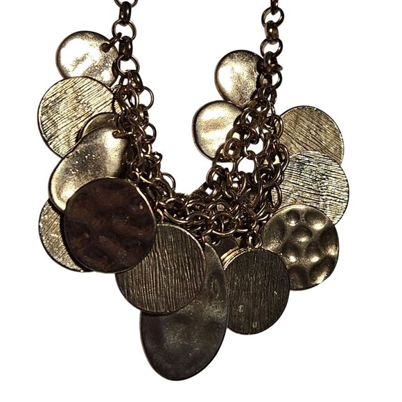 Vintage Hammered Smooth Disc Pendants Necklace Gold Tone Multi Layered Chain - Picture 5 of 6